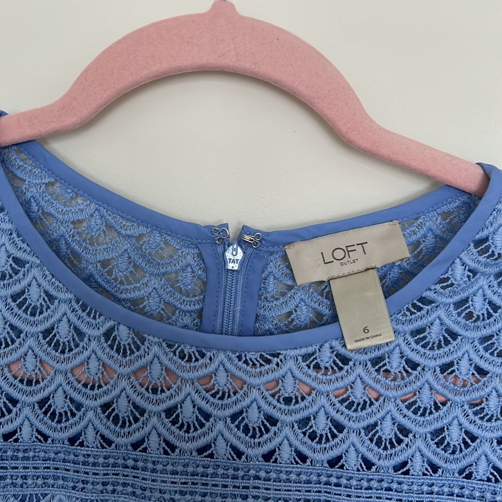 Loft Outlet‎ Light Blue Scalloped Lace Shift Dress - Size 6 - Picture 3 of 6